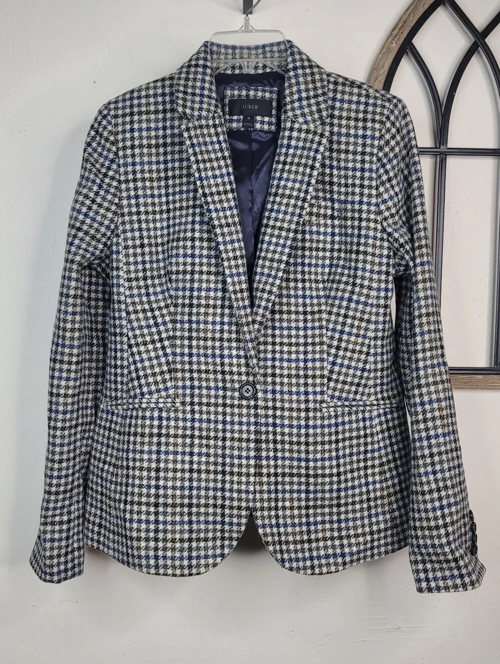 J. Crew Campbell Blazer Abraham Moon Tweed Houndstooth Patch 10 Excellent